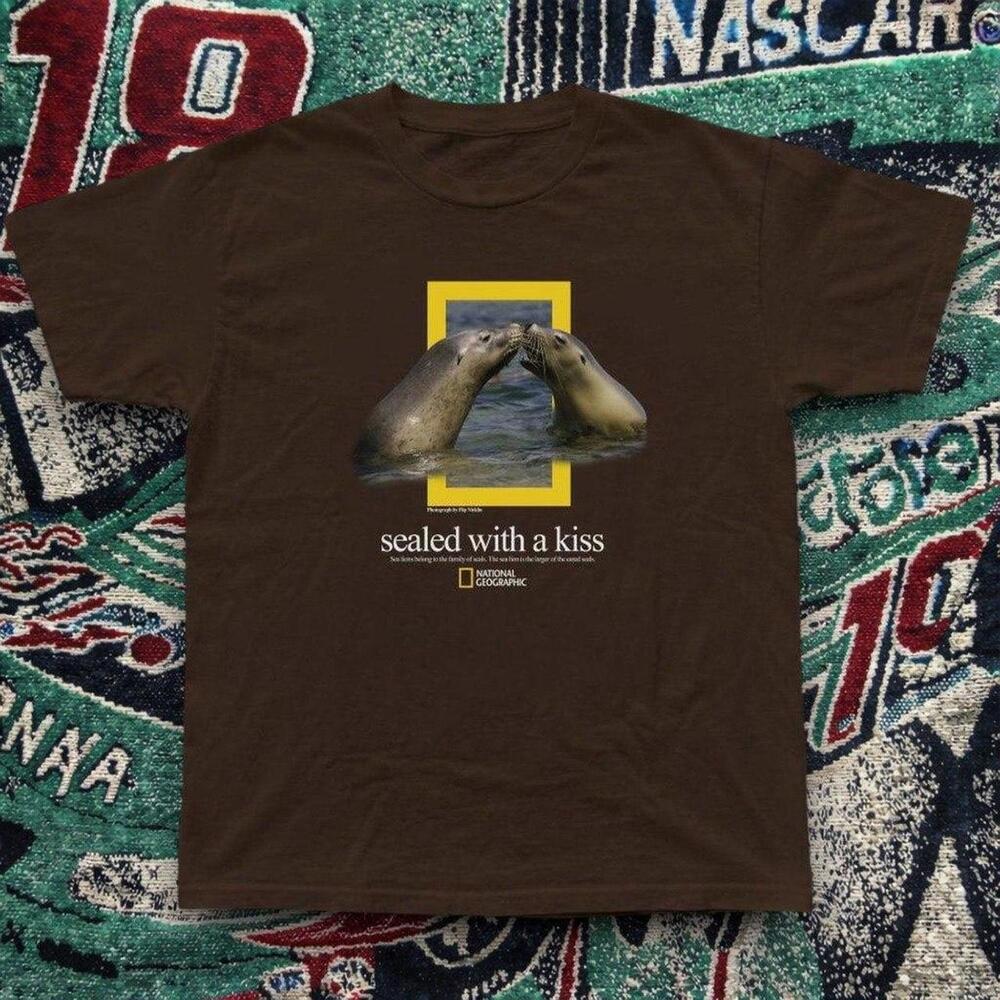 National Geographic With A Kiss Sea Lion Graphic Tee Brown Unisex T Shirt